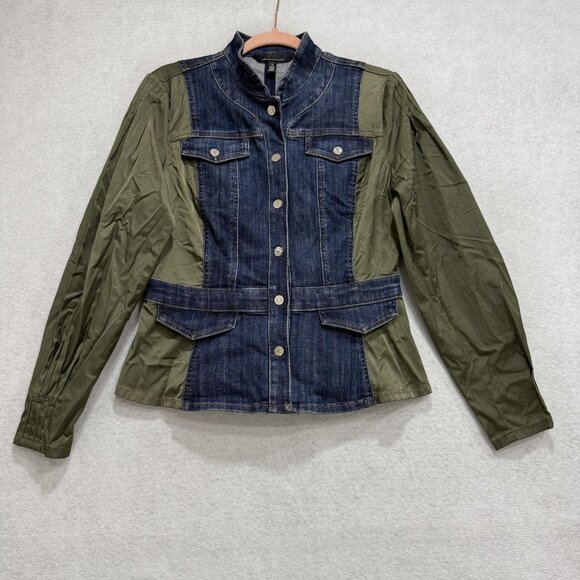 White House Black Market Jackets & Blazers - White House Black Market Jacket Womens 6 Blue Denim Olive Military Utility